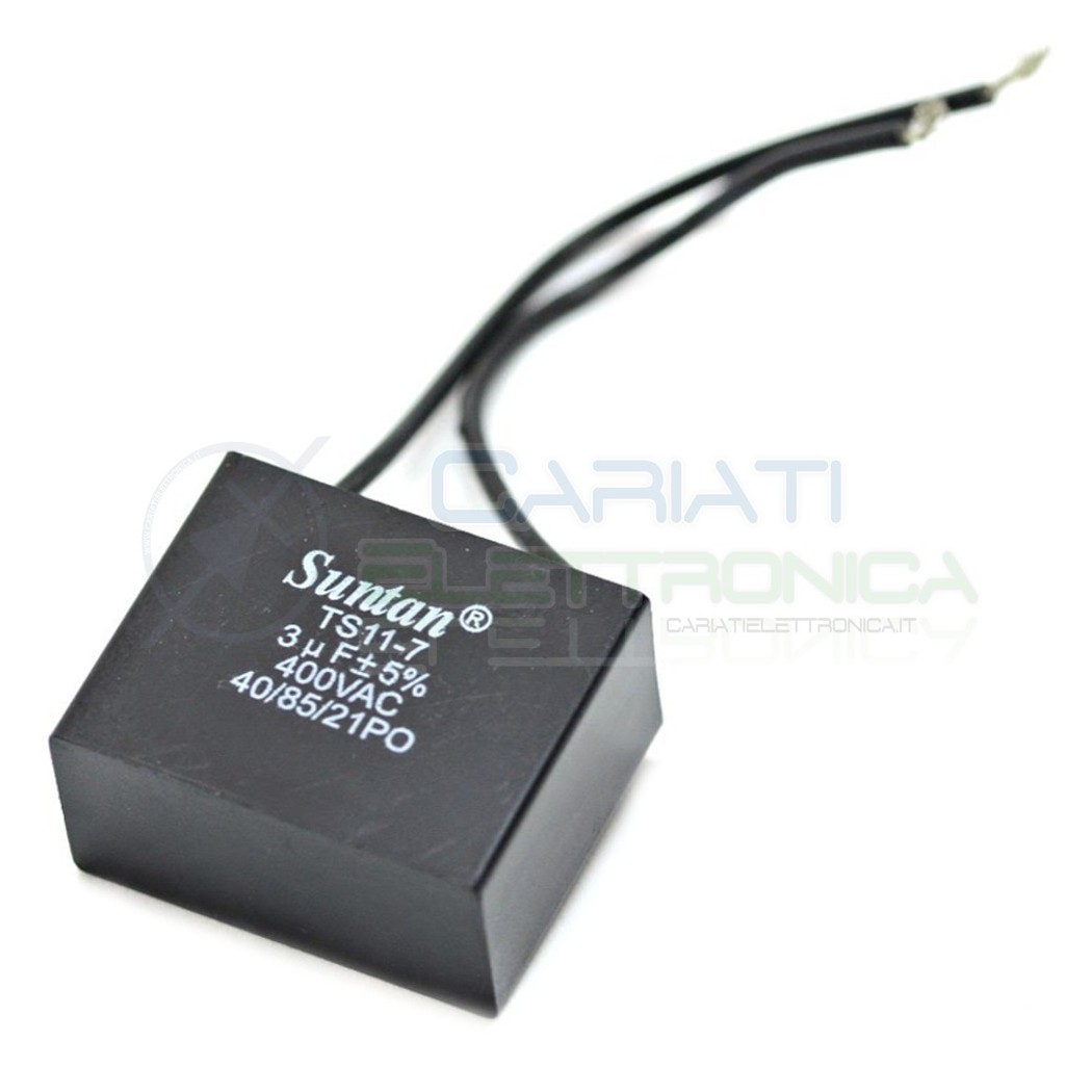 Condensatore per avvio motore 3uF 400Vac 38x18x30 5% terminale a filo