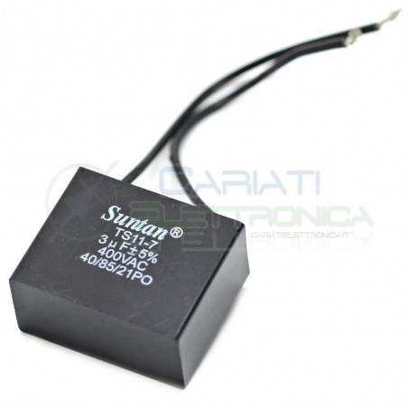 Condensatore per avvio motore 3uF 400Vac 38x18x30 5% terminale a filo