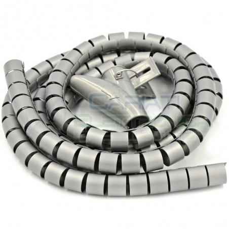 Guaina a Spirale Avvolgicavo TUBO PASSACAVI GRIGIO Diametro 20mm Lunghezza 2m