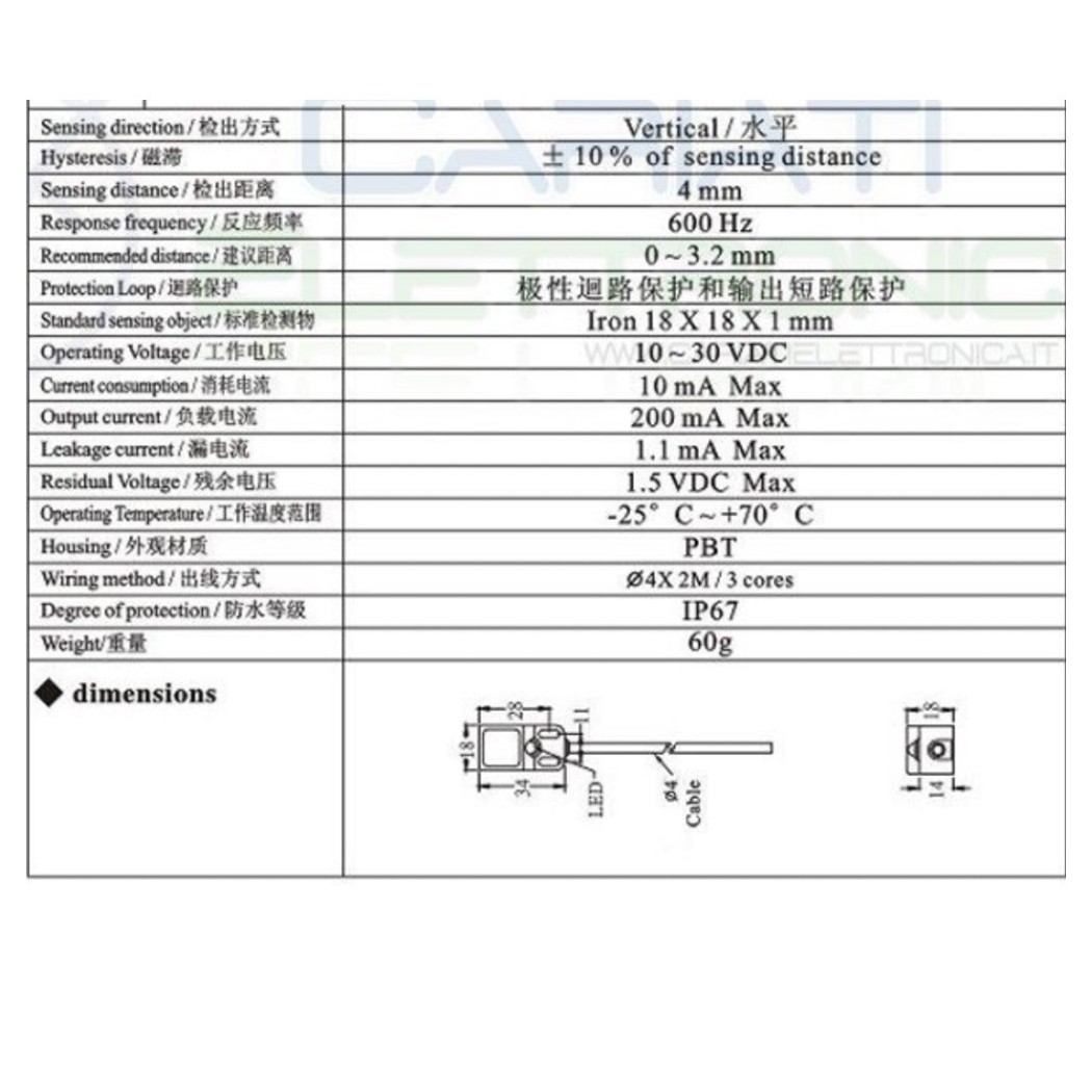 SN04-N 4mm Sensore Prossimità Induttivo DC 10-30V 3 fili NPN NO
