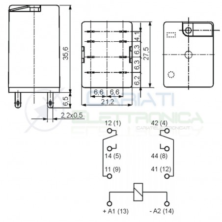 Rele R2 RELPOL 230Vac 12A 2 scambi DPDP R2-1012-23-5230