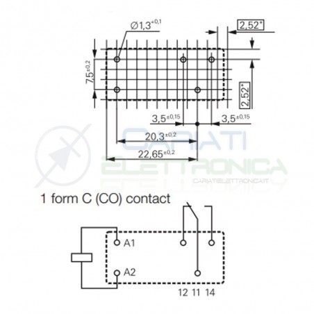 Relè SPDT TE Connectivity RT114730 bobina 230V Corrente max 12A PCB 5 PIN
