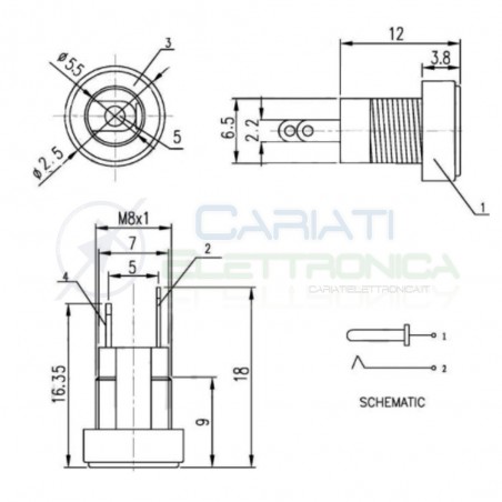 2 PEZZI CONNETTORE ALIMENTAZIONE DC JACK SPINA FEMMINA 5.5 x 2.5 mmGenerico