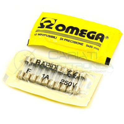 10 PEZZI FUSIBILI RAPIDI FUSIBILE RAPIDO IN VETRO 5X20 RAPIDI 1A OMEGAOmega
