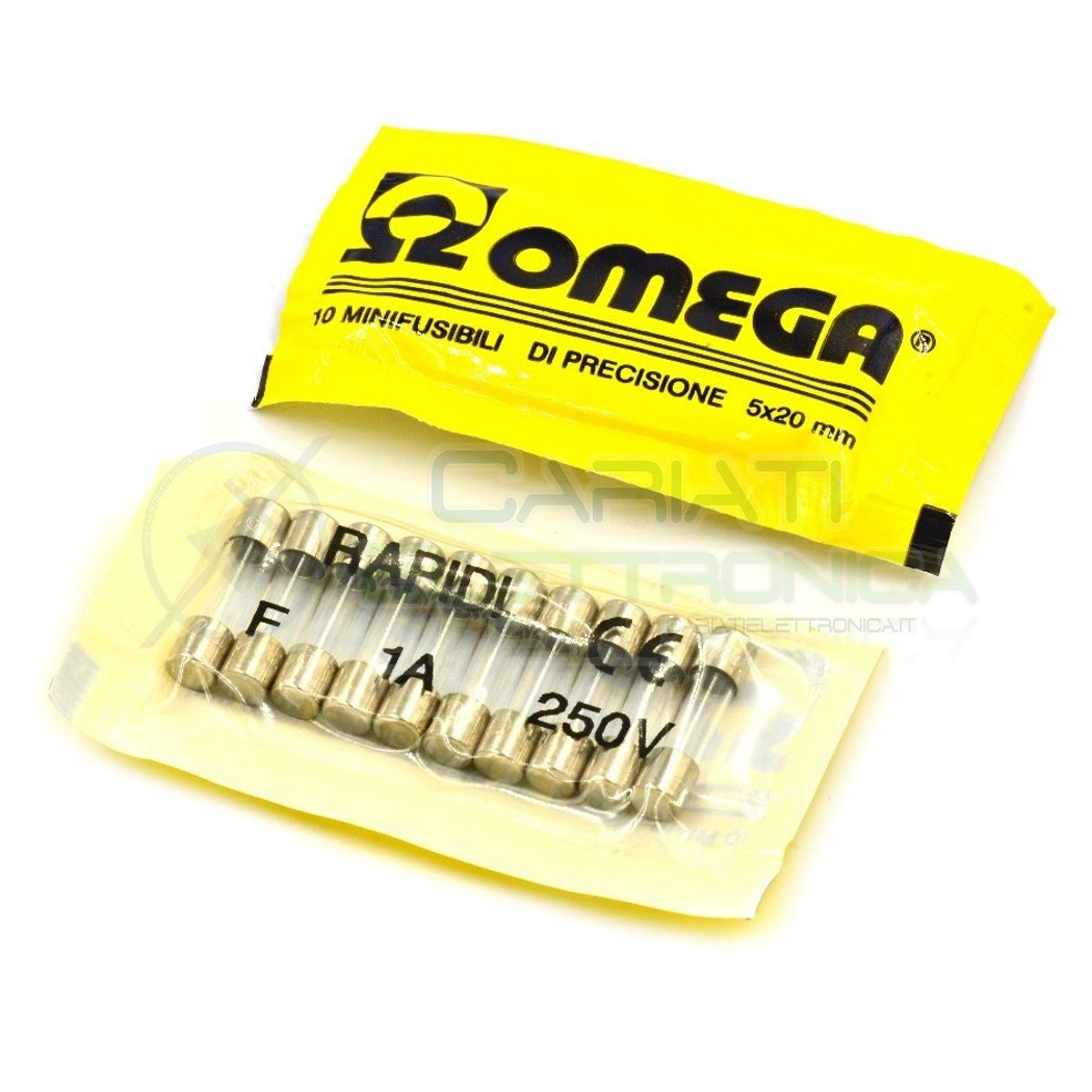 10 PEZZI FUSIBILI RAPIDI FUSIBILE RAPIDO IN VETRO 5X20 RAPIDI 1A OMEGAOmega