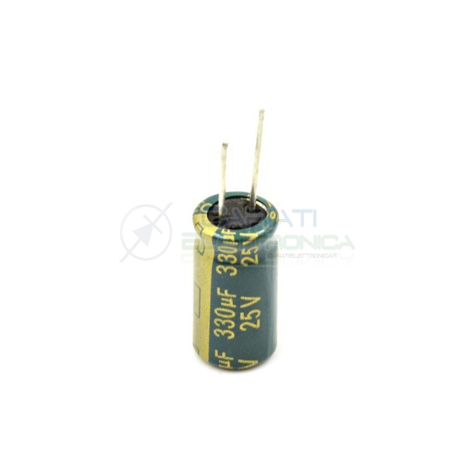 10 PEZZI Condensatore elettrolitico YAGEO 330uF 330 uF 25V 105°C 8x15mm PASSO 3,5mm