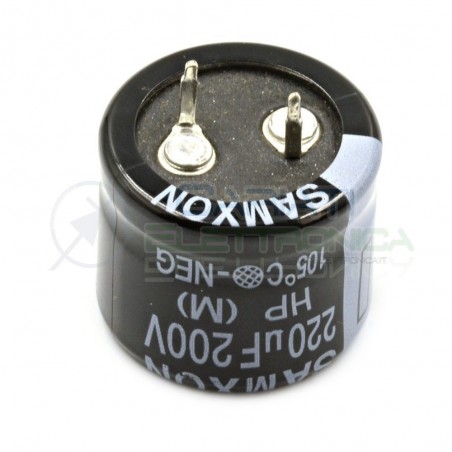 Condensatore elettrolitico SNAP IN 220 uF 220uF 200V 105° 25x20mm Passo 10mm Samxon