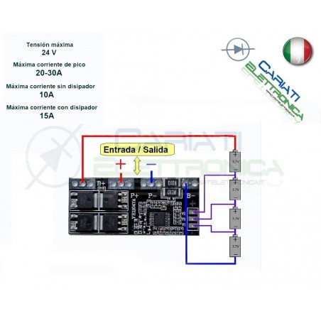 Circuito di protezione per 4 batterie 18650 Litio Li-ion PCB battery 16.8V 15A