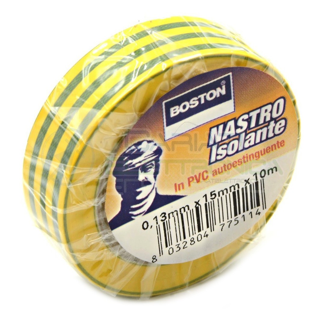 Nastro Isolante professionale BOSTON da 15mm x 10 metri 15x10 Giallo Verde Boston