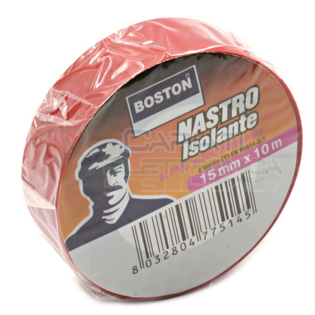 1 PEZZO Nastro Isolante professionale BOSTON da 15mm x 10 metri 15x10 Rosso
