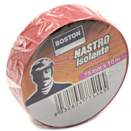 1 PEZZO Nastro Isolante professionale BOSTON da 15mm x 10 metri 15x10 Rosso