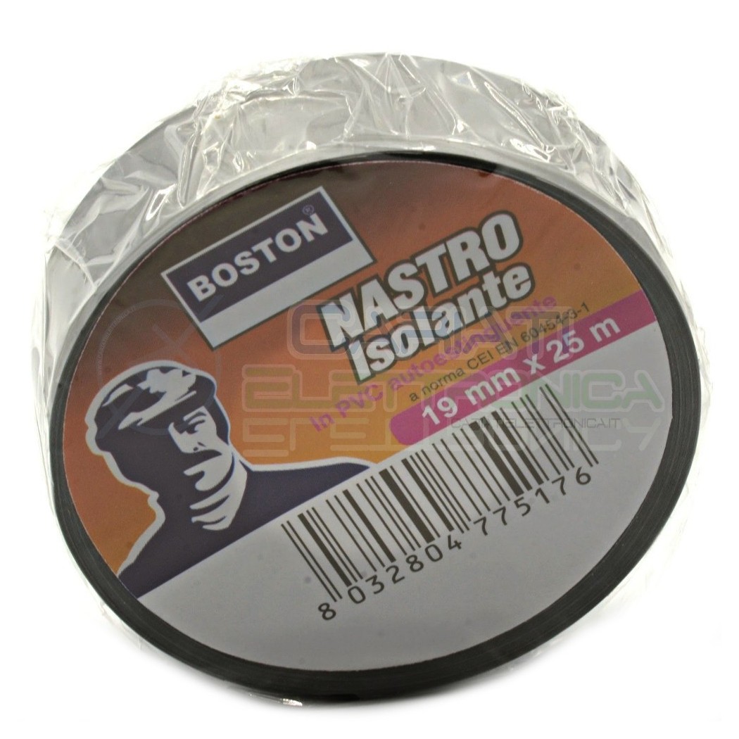 1 PEZZO Nastro Isolante professionale BOSTON da 19mm x 25 metri 19x25 Grigio
