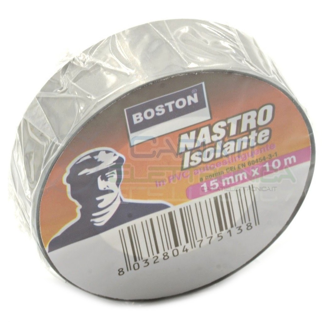 1 PEZZO Nastro Isolante professionale BOSTON da 15mm x 10 metri 15x10 Grigio