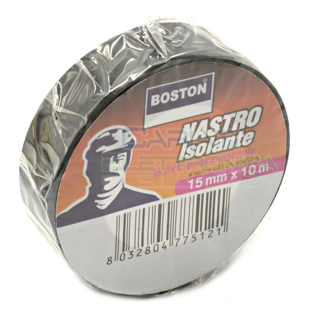 Nastro Isolante 15mm x 10 metri professionale BOSTON da 15x10 Nero Boston