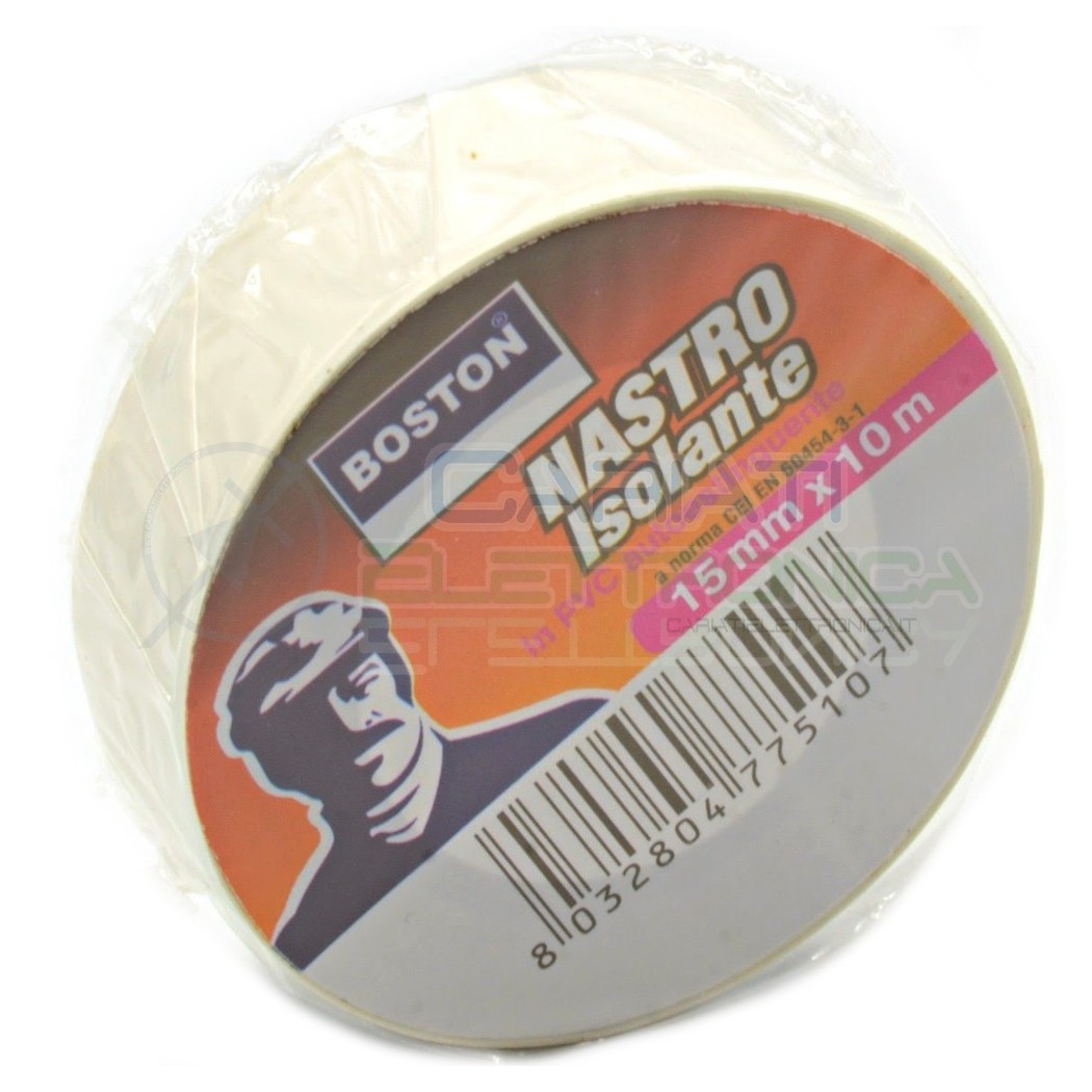 1 PEZZO Nastro Isolante professionale BOSTON da 15mm x 10 metri 15x10 Bianco