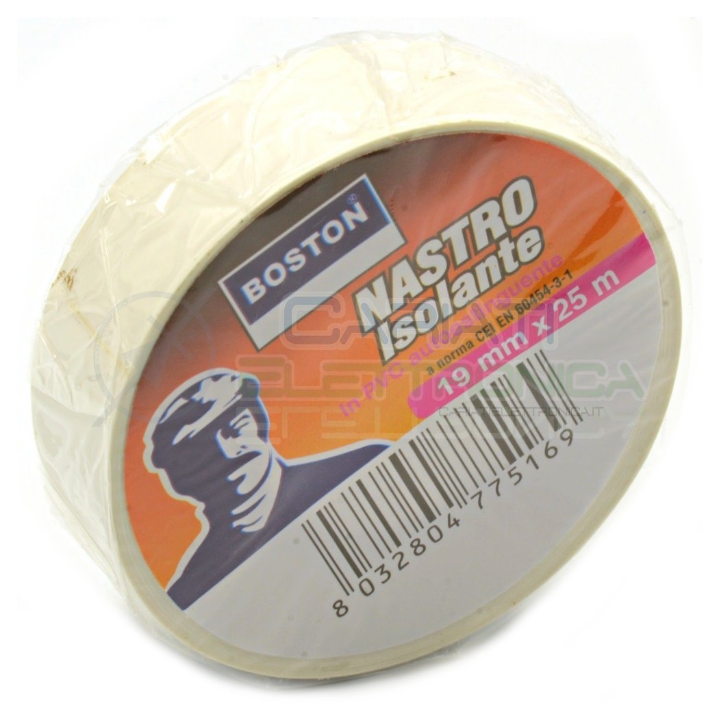 1 PEZZO Nastro Isolante professionale BOSTON da 19mm x 25 metri 19x25 Bianco