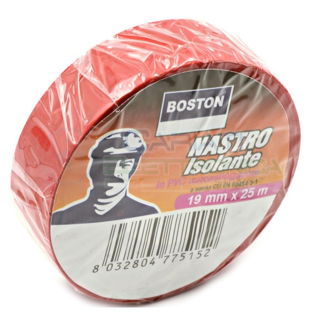 1 PEZZO Nastro Isolante professionale BOSTON da 19mm x 25 metri 19x25 Rosso