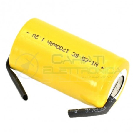 BATTERIA RICARICABILE NI-CD SC 1,2V 1700mAh 22x42mm con terminale A SALDAREMKC