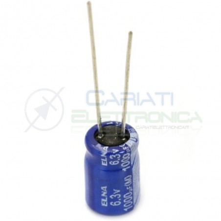 5 PEZZI CONDENSATORE ELETTROLITICO ELNA 1000uF 1000 uF 6,3V 85°C 8x11 mm Passo 1,5mm