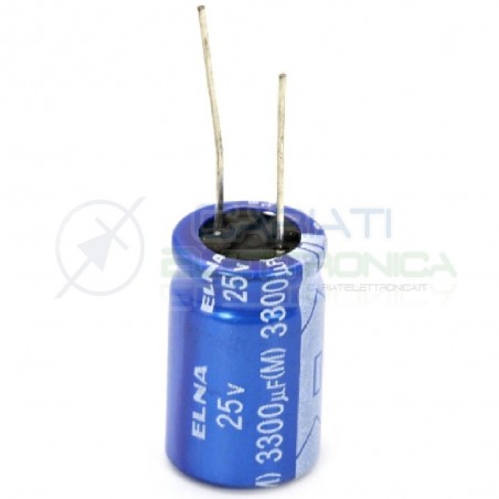 2 PEZZI CONDENSATORE ELETTROLITICO ELNA 3300uF 3300 uF 25V 85°C 16x25 mm Passo 7,5mm