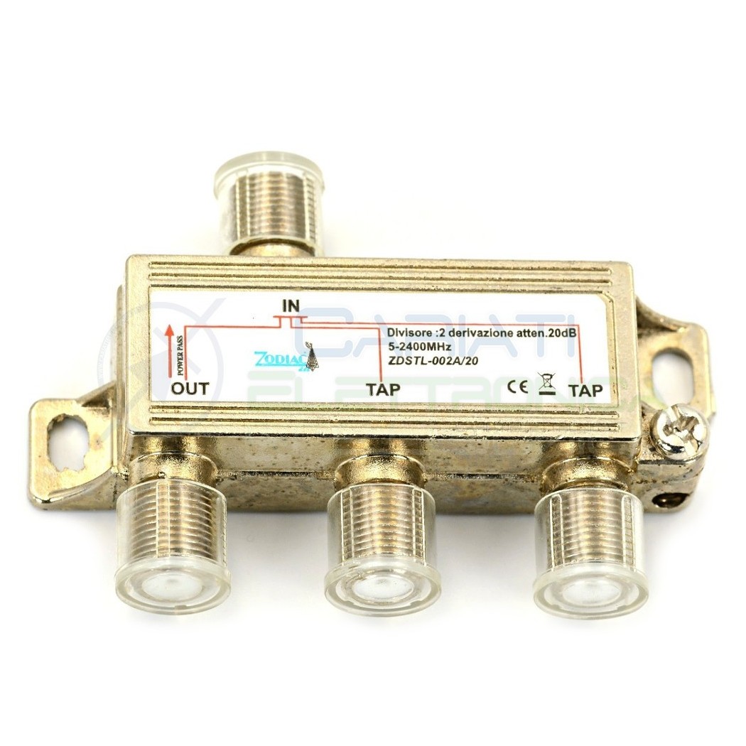 DERIVATORE PARTITORE A 2 VIE 5-2400Mhz CON CONNETTORI F ANTENNA CAVO COASSIALE