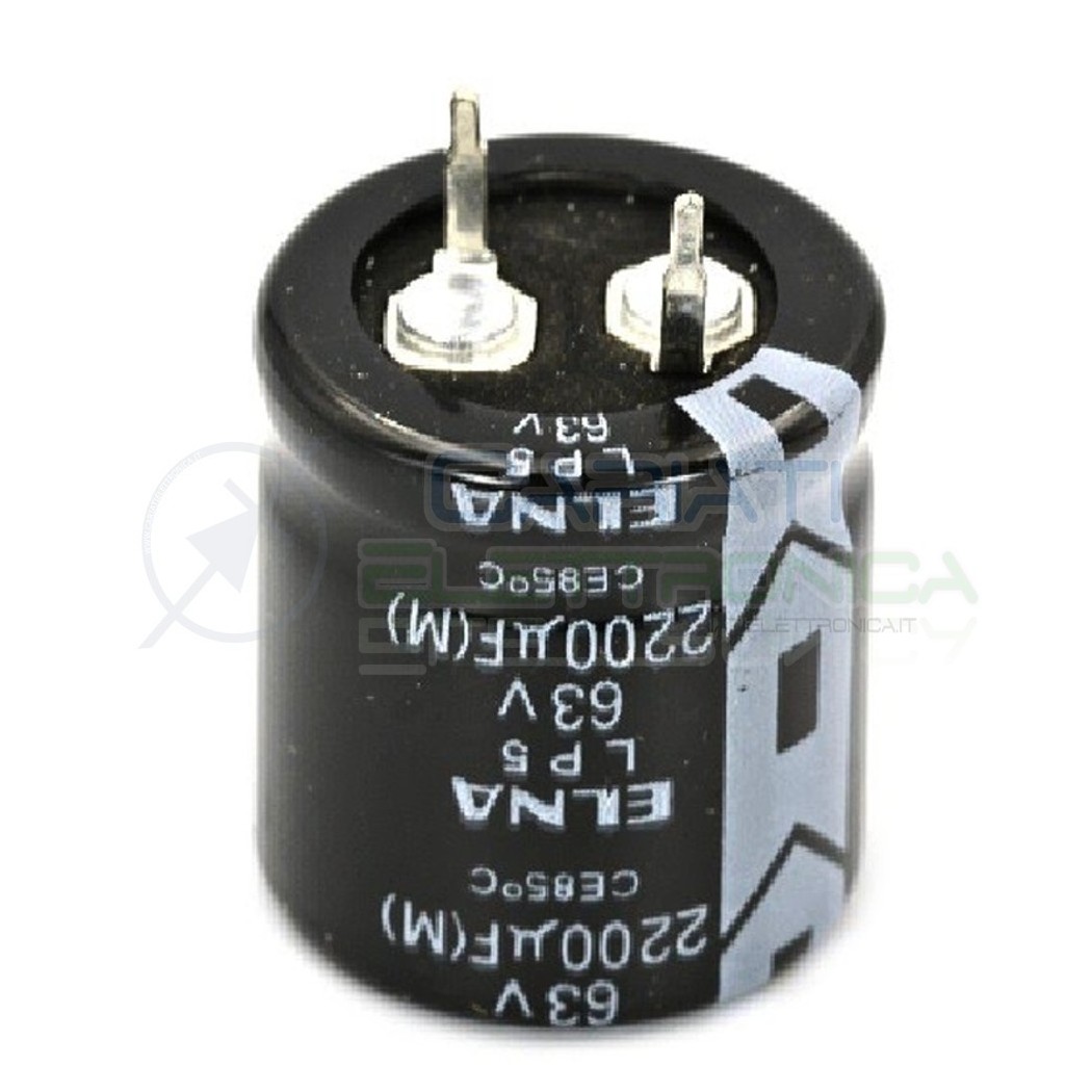 CONDENSATORE ELETTROLITICO ELNA 2200uF 2200 uF 63V 85°C 22x25 mm Passo 10mm