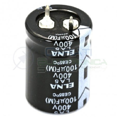 CONDENSATORE ELETTROLITICO ELNA 100uF 100 uF 400V 85°C 22x30 mm Passo 10mm