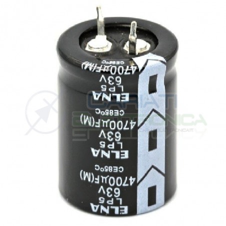 CONDENSATORE ELETTROLITICO ELNA 4700uF 4700 uF 63V 85°C 25x35 mm Passo 10mm