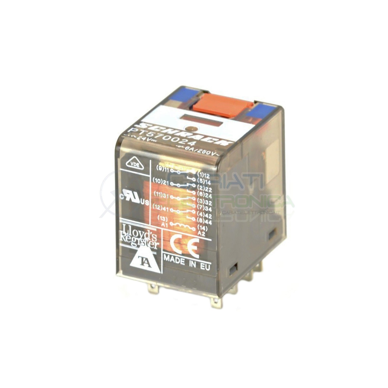 Industrial relay PT570024 4PDT Voltage coil 24V 14 pin 6A 250V SCHRACK TE ConnectivitySchrack