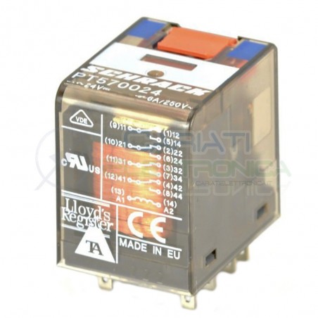 Industrial relay PT570024 4PDT Voltage coil 24V 14 pin 6A 250V SCHRACK TE ConnectivitySchrack