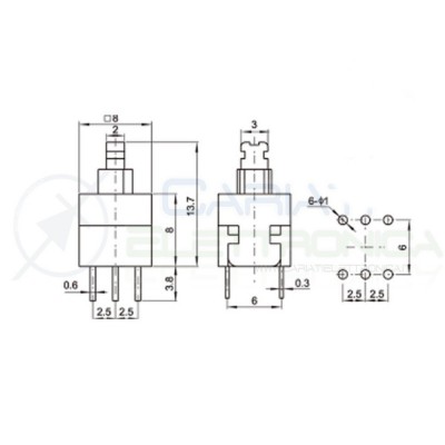 2 PEZZI PULSANTE DEVIATORE ON ON DPDT MICRO DOPPIO 8X8 mm PCB 6 PIN