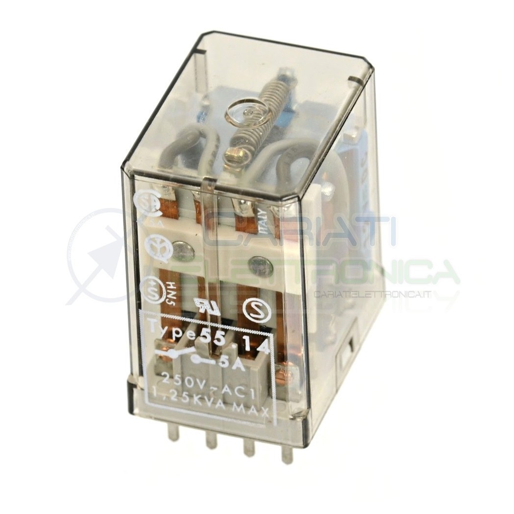 Relè industriale Finder 55.14 4PDT bobina 12V dc 14 Pin 250V 5A montaggio PCB Finder
