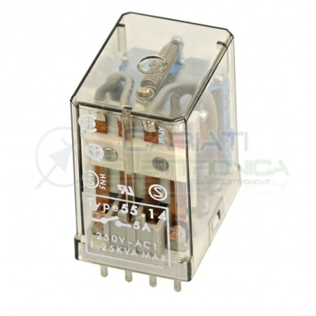 Relè industriale Finder 55.14 4PDT bobina 12V dc 14 Pin 250V 5A montaggio PCB Finder