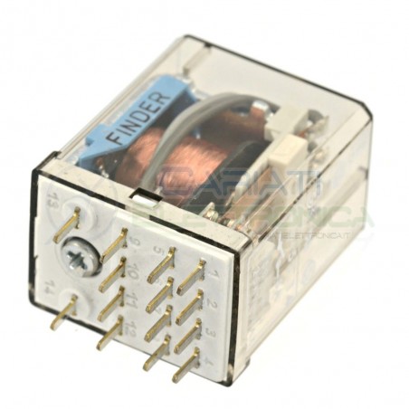Relè industriale Finder 55.14 4PDT bobina 12V dc 14 Pin 250V 5A montaggio PCB Finder