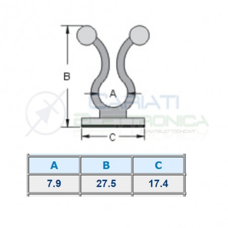 5 PEZZI FERMACAVO PER FISSAGGIO CAVO ADESIVO NYLON 66 DIAMETRO MAX 7.9mm