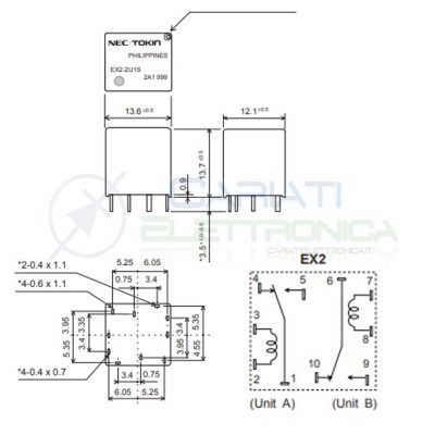 Doppio Relè elettromagnetico 2x SPDT bobina 12V 30A 10 pin EX2-2U1S NEC NEXEM Nexem