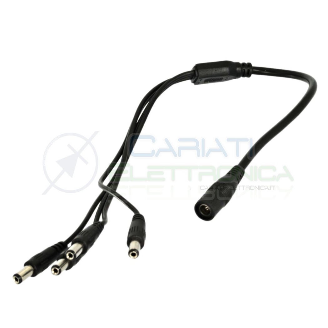 Cavo splitter dc 4 vie sdoppiatore alimentazione 4 maschi + 1 femmina CCTV 5,5 x 2,1mmElcart