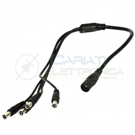 Cavo splitter dc 4 vie sdoppiatore alimentazione 4 maschi + 1 femmina CCTV 5,5 x 2,1mmElcart