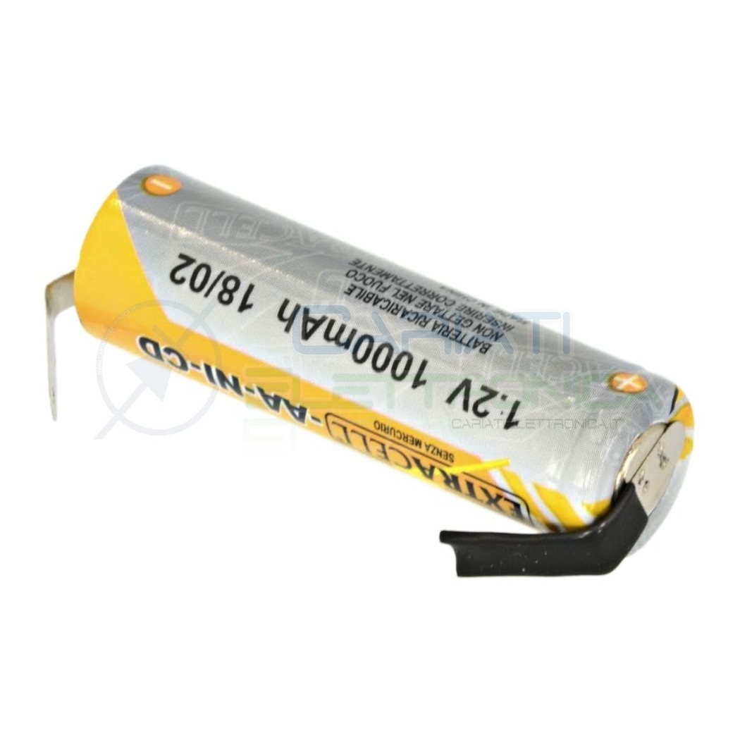 Battery 1,2V AA Stilo 1000mAh rechargeable NiCd 1,2 Volt with terminal for solderingExtracell