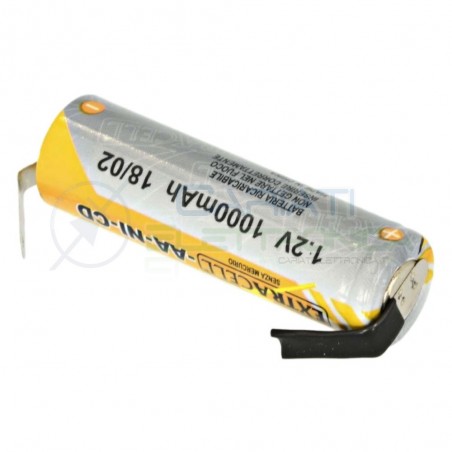 Batteria 1,2V AA Stilo 1000mAh Ricaricabile NiCd 1,2 Volt con terminali a saldare Extracell