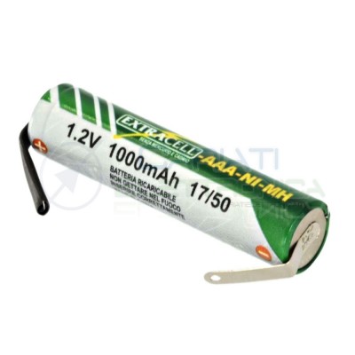 BATTERIA RICARICABILE AAA-NI-MH 1,2V 1000mAh AAA MINISTILO con terminali a saldareExtracell