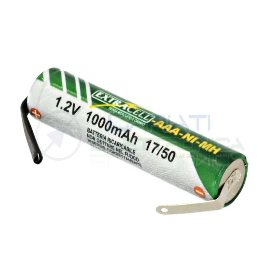 BATTERIA RICARICABILE AAA-NI-MH 1,2V 1000mAh AAA MINISTILO con terminali a saldareExtracell