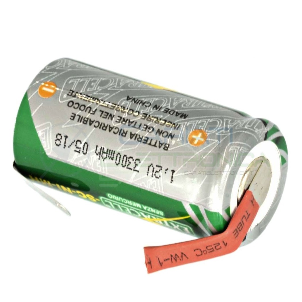 BATTERIA RICARICABILE NI-CD 1,2V 3300mAh SC con terminali a saldareExtracell