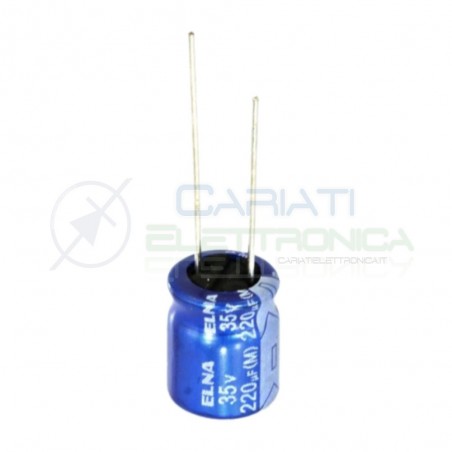 10 PEZZI Condensatore elettrolitico ELNA 220uF 35V 85°C 10X12mm Elna