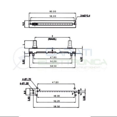 Potenziometro slider a slitta lineare stereo 60mm 50kohm 50k B50K X 2 6 PINCosocomi