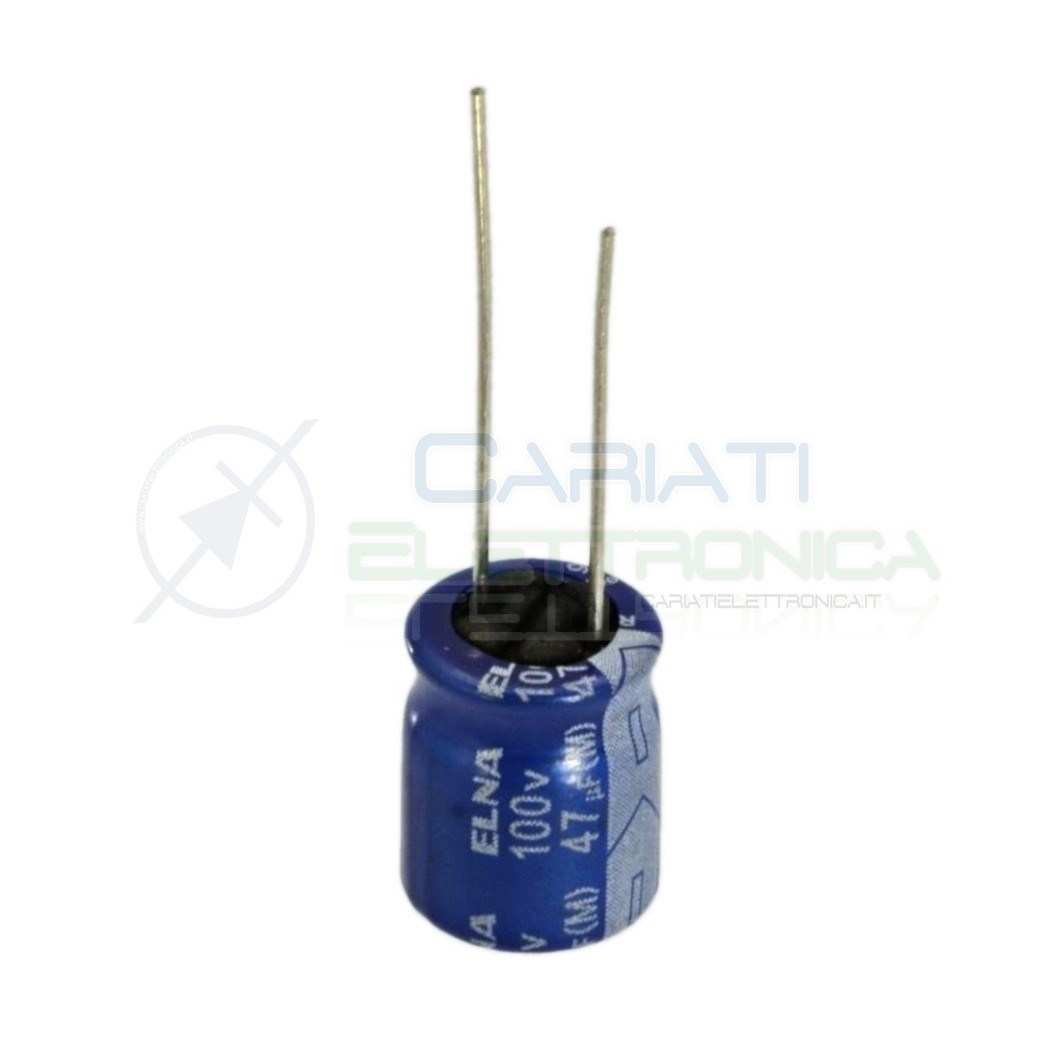5 PEZZI Condensatore elettrolitico ELNA 47uF 100V 85°C 10X12mm PASSO 5mm Elna