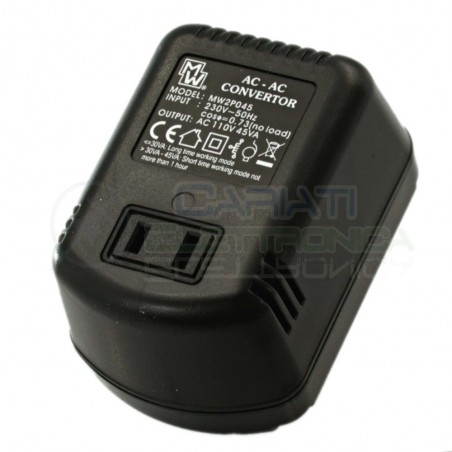 TRASFORMATORE CONVERTITORE CORRENTE DA 220V 110V 45W RIDUTTORE APPARECCHI DA USAElcart