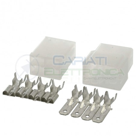 KIT BLOCCHETTI BLOCCHETTO CONNETTORI FASTON 4 POLI 6.35mm MASCHIO FEMMINA