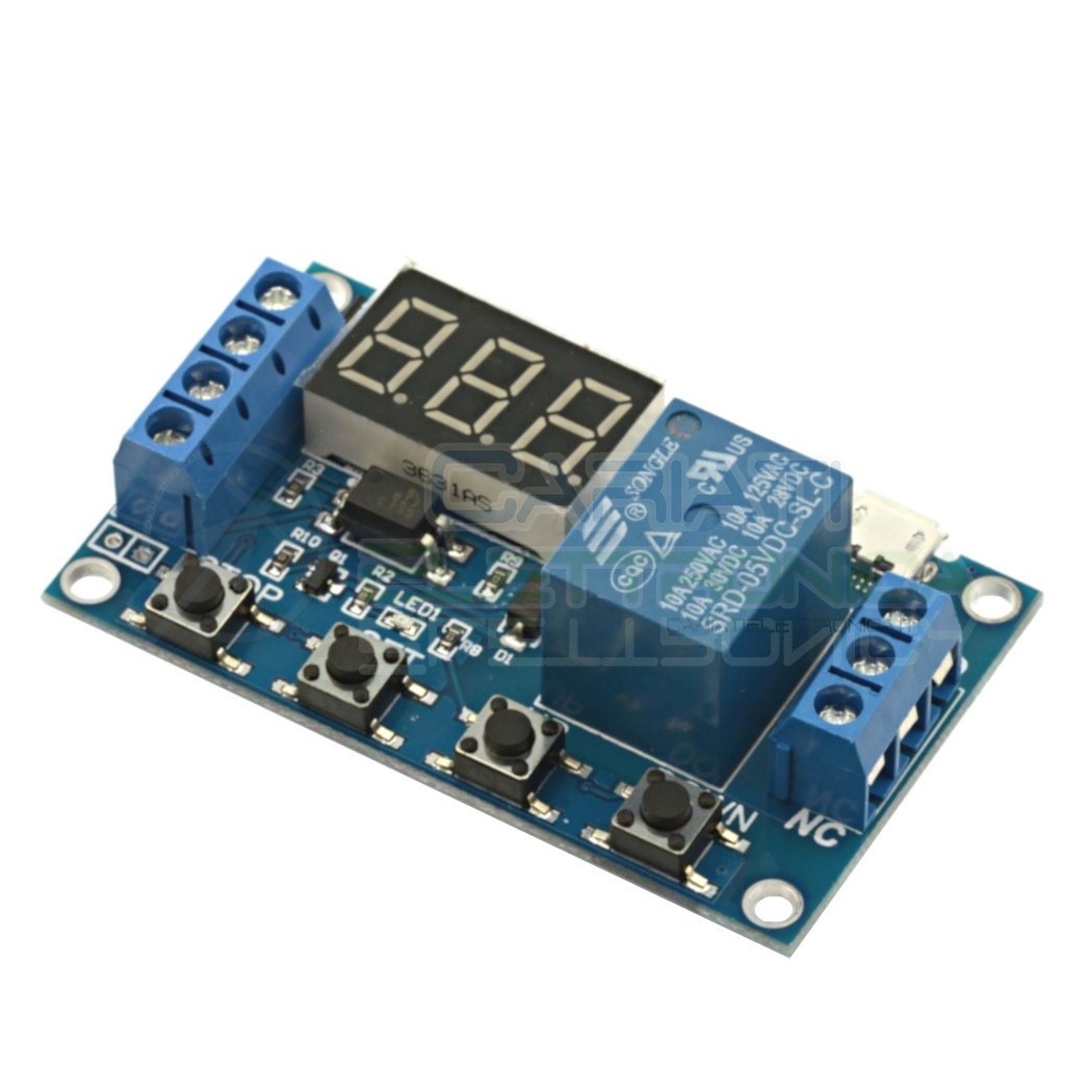 MODULO SCHEDA TEMPORIZZATORE TIMER 5V 12V 24V CON 1 RELE' RELAY E PIù FUNZIONI