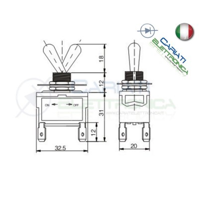 5 PEZZI Interruttore Deviatore a Leva DPST ON OFF 15A 250V 4 Pin